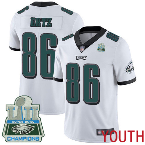 Youth Philadelphia Eagles #86 Zach Ertz White Vapor Untouchable NFL Jersey Limited Player Super Bowl LII Champions